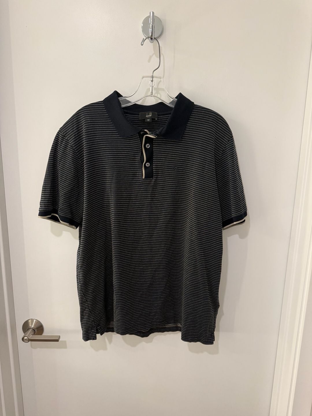 Dunhill London Men's Short Sleeve Jacquard Knit Polo Shirt